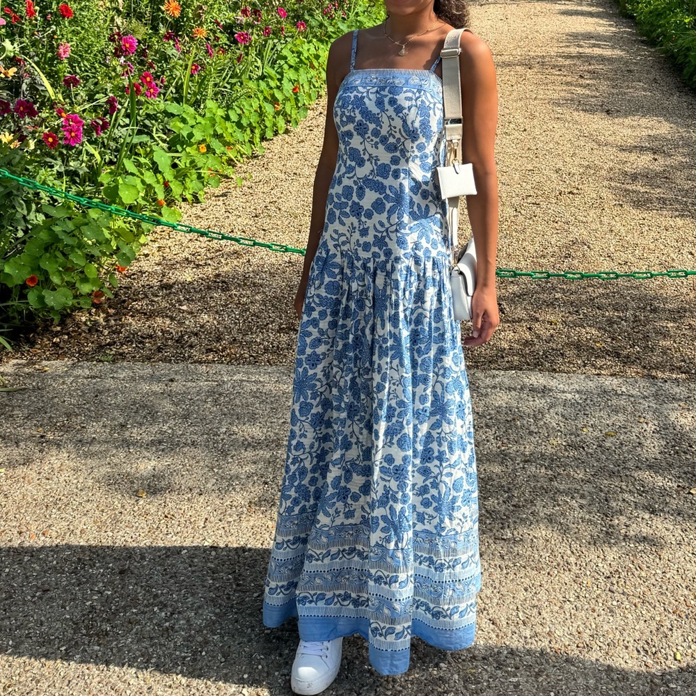 Gorgeous printed blue and white maxi dress